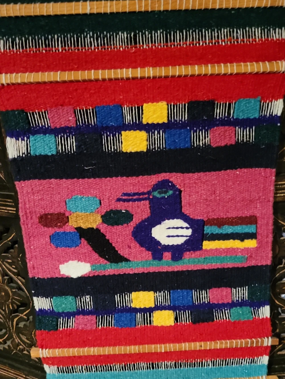 Hand Crafted Blue Pink Multicolor Southwestern Geometric Wall Tapestry